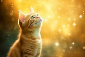 Close-up of cute cat gazing at something with beautiful bokeh background, Generative AI photo