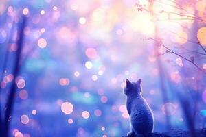 AI generated Close-up of cute cat gazing at something with beautiful bokeh background, Generative AI photo