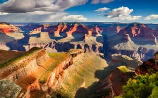 AI generated Radiant Spectrum, A Majestic Rainbow Painting the Skies Above a Tranquil Canyon photo