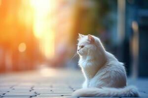 Close-up of cute cat gazing at something with beautiful bokeh background, Generative AI photo