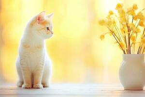 Close-up of cute cat gazing at something with beautiful bokeh background, Generative AI photo