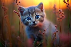 Close-up of cute cat gazing at something with beautiful bokeh background, Generative AI photo