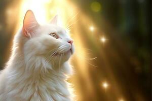 Close-up of cute cat gazing at something with beautiful bokeh background, Generative AI photo