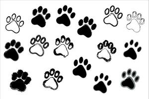 Vector grunge print dog and cat paw collection.