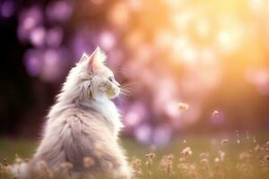 Close-up of cute cat gazing at something with beautiful bokeh background, Generative AI photo