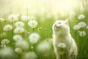 Close-up of cute cat gazing at something with beautiful bokeh background, Generative AI photo