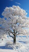 invierno blanco árbol cubierto por nieve ai generado foto