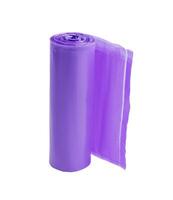 Purple roll of garbage bags isolated on white background photo