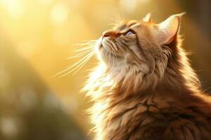 AI generated Close-up of cute cat gazing at something with beautiful bokeh background, Generative AI photo