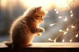 Close-up of cute cat gazing at something with beautiful bokeh background, Generative AI photo