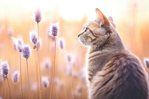 Close-up of cute cat gazing at something with beautiful bokeh background, Generative AI photo