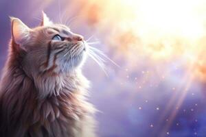 Close-up of cute cat gazing at something with beautiful bokeh background, Generative AI photo