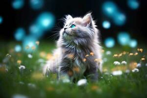 Close-up of cute cat gazing at something with beautiful bokeh background, Generative AI photo