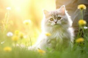 Close-up of cute cat gazing at something with beautiful bokeh background, Generative AI photo