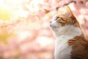 Close-up of cute cat gazing at something with beautiful bokeh background, Generative AI photo