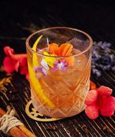 Summer refreshment drinks on wooden table photo