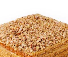 Honey cake dessert, square honey cake isolated photo