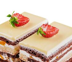 two pieces multi-layered cocoa sponge cake photo