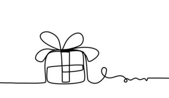 Gift box - a lined drawing. Vector illustration continuous line