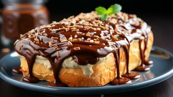 Chocolate bread toast cream jam dessert AI Generated photo