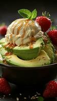 Ice cream avocado and jam cold dessert AI generated photo