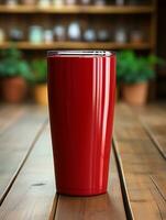 Tumbler mockup red drink travel promotion brand company AI generated photo