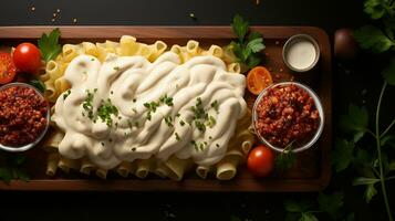 Lasagna bell pepper mayonnaise mushroom egg food AI generated photo