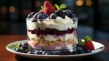 Blueberry layered cake fruit jam and cream AI Generated photo