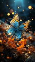 Butterfly in spring autumn in yellow light AI generated photo