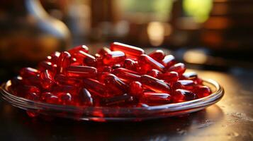 Capsule red medicine vitamin photo realistic AI generated