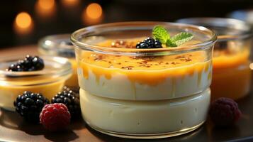 Cheese fruit pudding dessert sweet food snack AI generated photo