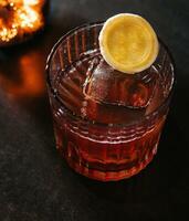 Refreshing boozy gin negroni cocktail top view photo