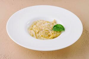 Penne Pasta with Parmesan in White Plate photo