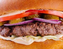 Tasty american grill burger close up photo