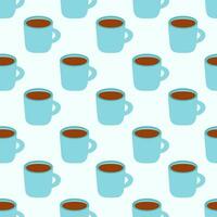 Coffee or tea blue cups seamless pattern. Vector flat background.