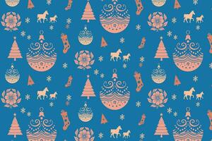 Blue Christmas Pattern with Pink Trees vector