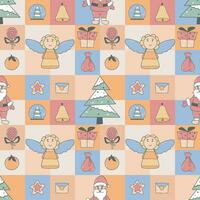 New Year characters and attributes seamless pattern vector