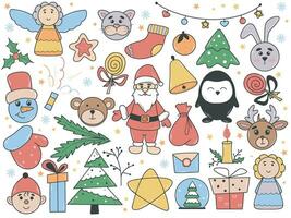 Hand drawn big set Christmas characters and attributes clip art vector