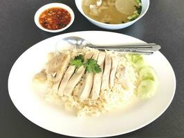 Delicious boiled chicken rice photo