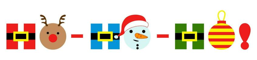 Ho Ho Ho - Navidad saludo tipografía, con Papa Noel sombrero, ciervo, muñeco de nieve. fiesta cita, decoración vector