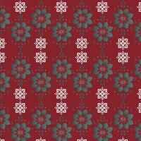 Red Floral Pattern with White Snowflakes and Green Flowers vector