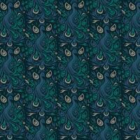 Diagonal Pattern of Metallic Blue and Green Peacock Feathers on Dark Blue Background vector