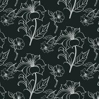 Black and White Floral Pattern with Lilies and Daisies vector