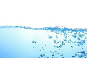 water splash with air bubbles. Fresh and clean surface aqua flowing in wave and clean water on white background isolated. close-up photo