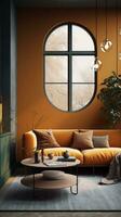 AI generated Brown living room interior story background photo