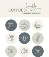 estilo de línea icono diseño conjunto artificial inteligencia vector