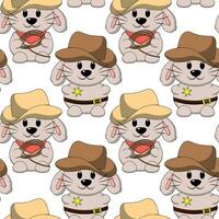 Seamless pattern with cute Rabbit Cowboy Sheriff vector