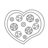 Cartoon pizza in the shape of a heart in color vector