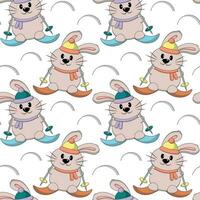 Seamless pattern with cute winter Rabbit with ski vector