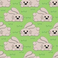 Seamless pattern with cute Rabbit on green vector